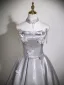Schöne Silber Grau Perlenstickerei Pailletten Schmetterling Ballkleider 2025 Ballkleid Off Shoulder Ärmellos Rückenfreies Schleife Lange Festliche Kleider