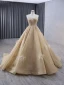 Luxury / Gorgeous Champagne Handmade  Beading Sequins Tassel Prom Dresses 2024 Ball Gown Strapless Short Sleeve Backless Court Train Prom Formal Dresses