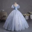 Elegant Champagne Beading Sequins Prom Dresses 2023 Ball Gown Square Neckline Puffy Short Sleeve Backless Floor-Length / Long Prom Formal Dresses