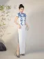 Chinese style White Lace Flower Split Front Cheongsam 2025 Trumpet / Mermaid High Neck Short Sleeve Floor-Length / Long Evening Party Cheongsam / Qipao