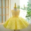 Lovely Yellow Beading Pearl Sequins Short Birthday Flower Girl Dresses 2023 Scoop Neck Ball Gown Sleeveless Backless Bow