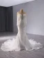 Haut de Gamme Blanche Fait main Perle Paillettes Robe De Mariée 2024 Trompette / Sirène Encolure Dégagée Manches Longues Dos Nu Train De Balayage Mariage