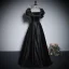 Vintage / Retro Black Pearl Satin Evening Dresses 2023 A-Line / Princess Square Neckline Puffy Short Sleeve Backless Floor-Length / Long Prom Formal Dresses