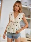 Fabuleux Désinvolte Volants Beige Femme À Pois Blouses 2021 Ordinaire V-Cou Été Sans Manches Hauts