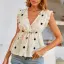 Fabuleux Désinvolte Volants Beige Femme À Pois Blouses 2021 Ordinaire V-Cou Été Sans Manches Hauts