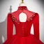 Vintage / Retro Burgundy Beading Prom Dresses 2025 Ball Gown High Neck 3/4 Sleeve Backless Floor-Length / Long Prom Formal Dresses