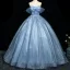 Charmant Bleu Ciel Glitter Paillettes Appliques Robe De Bal 2025 Princesse De l'épaule Manches Courtes Dos Nu Longue Robe De Ceremonie