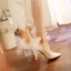 Elegant White Lace Flower Bow Wedding Shoes 2023 Leather 8 cm Stiletto Heels Pointed Toe Wedding Pumps High Heels