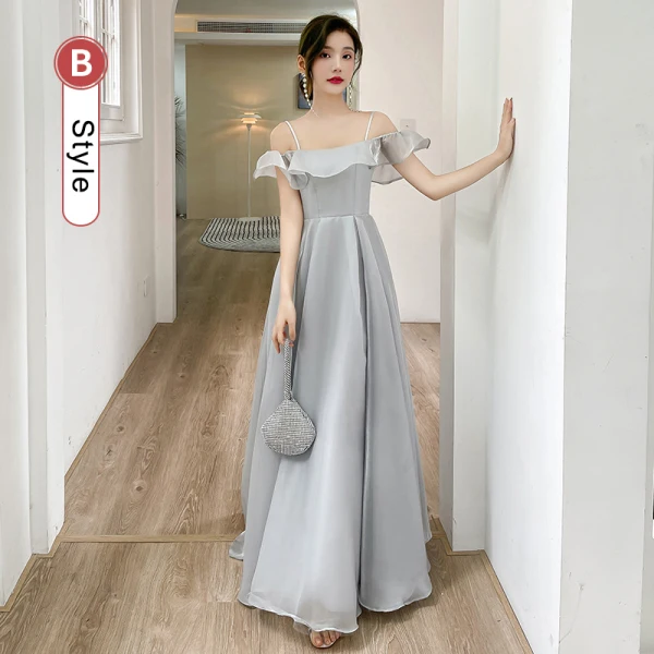 Simple Gris Robe Demoiselle D'honneur 2022 Princesse Manches Courtes Dos Nu Longue Demoiselle D'honneur Robe De Ceremonie