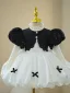Fashion Black Pearl Bow Short Birthday Flower Girl Dresses Ball Gown 2023 High Neck Puffy Short Sleeve