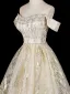 Glitzernden Gold Pailletten Strass Ballkleider 2026 A Linie Off Shoulder Ärmellos Rückenfreies