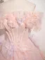 Chic / Beautiful Blushing Pink Beading Appliques Prom Dresses 2025 Ball Gown Off-The-Shoulder Short Sleeve Backless Floor-Length / Long Prom Formal Dresses