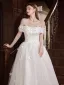 Leichtes Weiß Perle Schmetterling Brautkleider / Hochzeitskleider 2025 A Linie Off Shoulder Kurze Ärmel Rückenfreies Lange