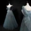 Bling Bling Sky Blue Beading Pearl Sequins Prom Dresses 2024 A-Line / Princess Spaghetti Straps Sleeveless Backless Bow Floor-Length / Long Prom Formal Dresses