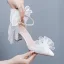Fashion White Ankle Strap Bow Wedding Shoes 2025 7 cm Stiletto Heels Pointed Toe Wedding High Heels