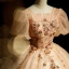 Classy Champagne Beading Sequins Prom Dresses 2023 Ball Gown Scoop Neck Short Sleeve Backless Floor-Length / Long Prom Formal Dresses