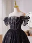 Charming Black Rhinestone Glitter Flower Short Evening Dresses 2025 Ball Gown Off-The-Shoulder Short Sleeve Backless Evening Party Formal Dresses