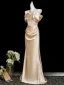 Charming Champagne Evening Dresses 2026 Trumpet / Mermaid Off-The-Shoulder Short Sleeve Backless Floor-Length / Long Formal Dresses