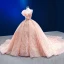Luxury / Gorgeous Blushing Pink Beading Pearl Sequins Wedding Dresses 2023 Ball Gown Ruffle Spaghetti Straps Sleeveless Backless Royal Train Wedding