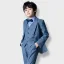 Fashion Navy Blue 5-piece Long Sleeve Boys Wedding Suits 2022 Coat Pants Shirt Tie Vest Wedding