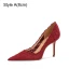 Chic / Beautiful Burgundy Lace Flower Wedding Shoes 2024 Leather 8 cm Stiletto Heels Pointed Toe Wedding Pumps High Heels
