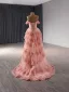 Haut de Gamme Rougissant Rose En Dentelle Fleur Paillettes Volants en Cascade Robe De Bal 2024 Robe Boule De l'épaule Manches Courtes Dos Nu Train De Balayage Promo Robe De Ceremonie