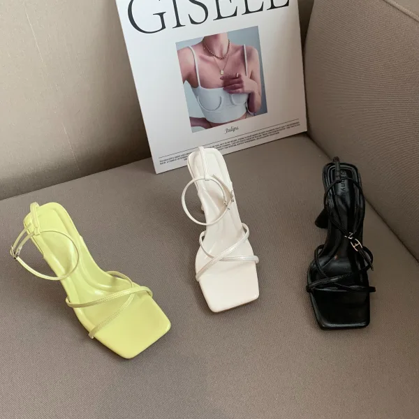Enkla Sommar Sage Grön Casual Sandaler Dam 2022 Ankelband 8 cm Stilettklackar Peep Toe Sandaler Högklackade