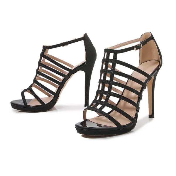 Sexy Gold Evening Party Womens Sandals 2022 Ankle Strap 11 cm Stiletto Heels Open / Peep Toe Sandals High Heels