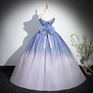 Chic Belle Glitter Bleu Ciel Robe De Bal 2024 Robe Boule Bustier Sans Manches Dos Nu Noeud Longue Promo Robe De Ceremonie