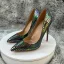 Ovanlig Mörkgrön Laser Snakeskin Trycket Afton Pumps 2025 12 cm Stilettklackar Spetsiga Högklackade
