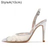 Sexy Silver Pierced Womens Sandals 2022 Street Wear 10 cm Stiletto Heels Pointed Toe Sandals High Heels