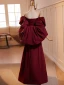 Elegant Burgundy Split Front Prom Dresses 2024 A-Line / Princess Off-The-Shoulder Short Sleeve Backless Floor-Length / Long Prom Formal Dresses