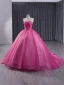 Fashion Fuchsia Cascading Ruffles Prom Dresses Ball Gown 2024 Strapless Sleeveless Backless Floor-Length / Long Prom Formal Dresses