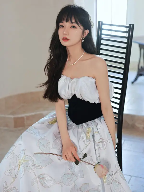 Charming Grey Floral Evening Dresses 2022 A-Line / Princess Off-The-Shoulder Sleeveless Backless Floor-Length / Long Evening Party Formal Dresses