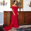 Elegant Red Evening Dresses 2022 Trumpet / Mermaid Bow Off-The-Shoulder Short Sleeve Backless Floor-Length / Long Evening Party Formal Dresses