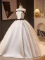 Elegante Weiß Satin Schleife Brautkleider / Hochzeitskleider 2025 Ballkleid Bandeau Ärmellos Rückenfreies Sweep / Pinsel Zug Hochzeit