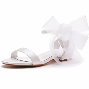 Sexy White Bow Flat Prom Womens Sandals 2023 Ankle Strap Open Peep Toe Sandals