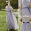 Simple Lavande Robe Demoiselle D'honneur 2022 Princesse Manches Courtes Dos Nu Noeud Ceinture Longue Demoiselle D'honneur