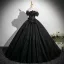 Elegant Black Appliques Prom Dresses 2025 Ball Gown Off-The-Shoulder Short Sleeve Backless Floor-Length / Long Formal Dresses