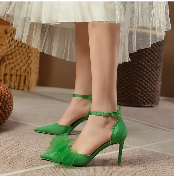 Chic Beautiful Green Prom Bow Womens Shoes 2023 Ankle Strap 8 cm Stiletto Heels Pointed Chic Beautiful Green Prom Bow Womens Shoes 2023 Ankle Strap 8 cm Stiletto Heels Pointed
