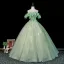Fée Des Fleurs Vert Cendré Appliques Perlage En Dentelle Fleur Paillettes Robe De Bal 2026 Robe Boule De l'épaule Manches Courtes Dos Nu