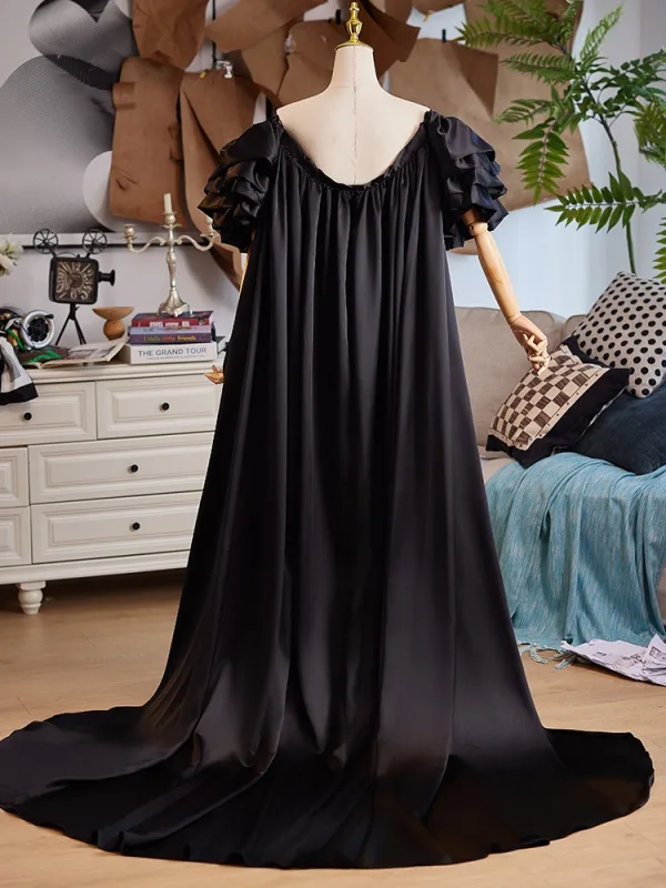 Vintage / Retro Black Prom shawl 2025 Puffy Short Sleeve