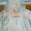 Lovely Sky Blue Birthday Flower Girl Dresses 2022 Ball Gown Square Neckline Puffy Short Sleeve Beading Appliques Pearl Rhinestone Floor-Length / Long Flower Girl Dresses