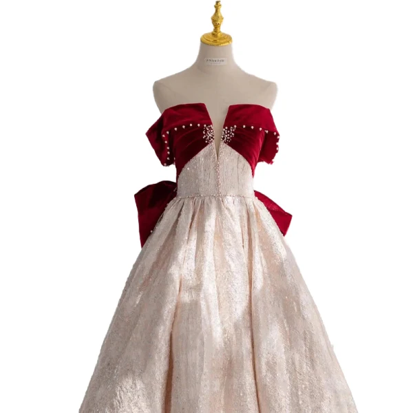 Charming Burgundy Beading Evening Dresses 2023 A-Line / Princess Satin Off-The-Shoulder Sleeveless Backless Bow Floor-Length / Long Evening Party Formal Dresses