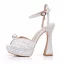 Chic / Beautiful White Pearl Wedding Shoes 2024 Ankle Strap 13 cm Thick Heels Open / Peep Toe Wedding Shoes High Heels