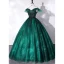Chic / Beautiful Green Prom Dresses 2022 Ball Gown Off-The-Shoulder Sleeveless Backless Beading Lace Flower Floor-Length / Long Formal Dresses