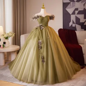 Eleganckie Koniczyna Zielony Aplikacje Kutas Sukienki Na Bal 2024 Suknia Balowa Przy Ramieniu Bez Rękawów Bez Pleców Długie Bal Sukienki Wizytowe