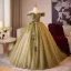 Elegant Clover Green Appliques Tassel Prom Dresses 2024 Ball Gown Off-The-Shoulder Sleeveless Backless Floor-Length / Long Prom Formal Dresses