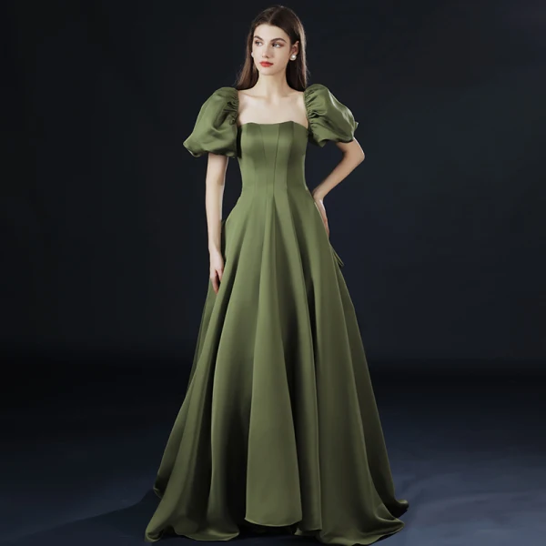 Vintage / Retro Olive Green Prom Dresses 2021 A-Line / Princess Square  Neckline Crossed Straps Solid Color