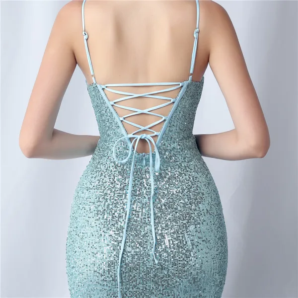 Glitzernden Sexy Burgunderrot Pailletten Gespaltete Front Abendkleider 2024 Meerjungfrau Spaghettiträger Ärmellos Rückenfreies Lange Abend Festliche Kleider